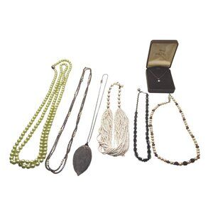 Vintage Assorted Women's Necklace Set Featuring Beads Chains Pearls & Pendant